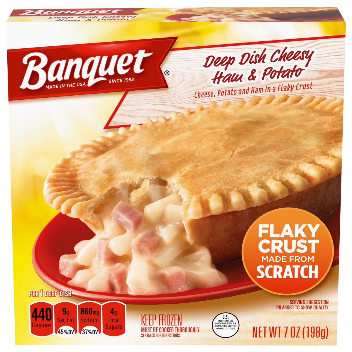 slide 1 of 5, Banquet Frozen Pot Pie Breakfast, Deep Dish Cheesy Ham & Potato, 7-Ounce, 7 oz