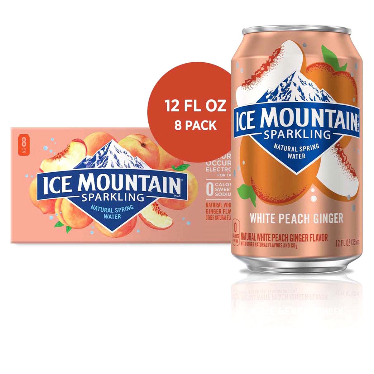 slide 1 of 7, Ice Mountain Peach-ginger Sparkling Water, 12 fl oz