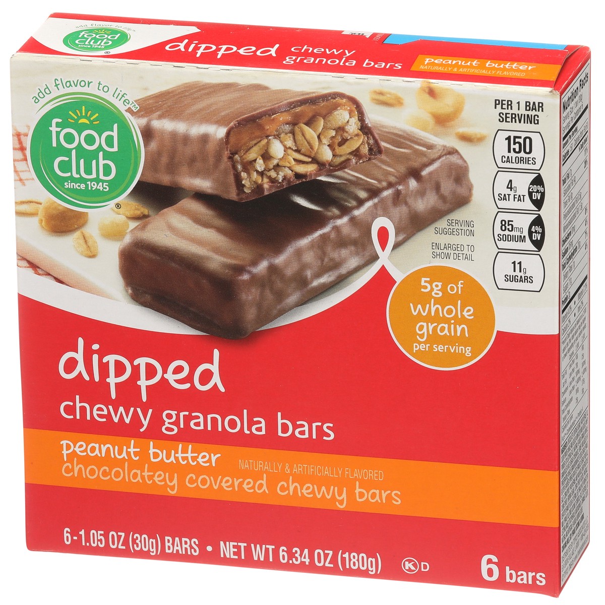 slide 3 of 9, Food Club Peanut Butter Dipped Chocolatey Covered Chewy Granola Bars, 6.34 oz