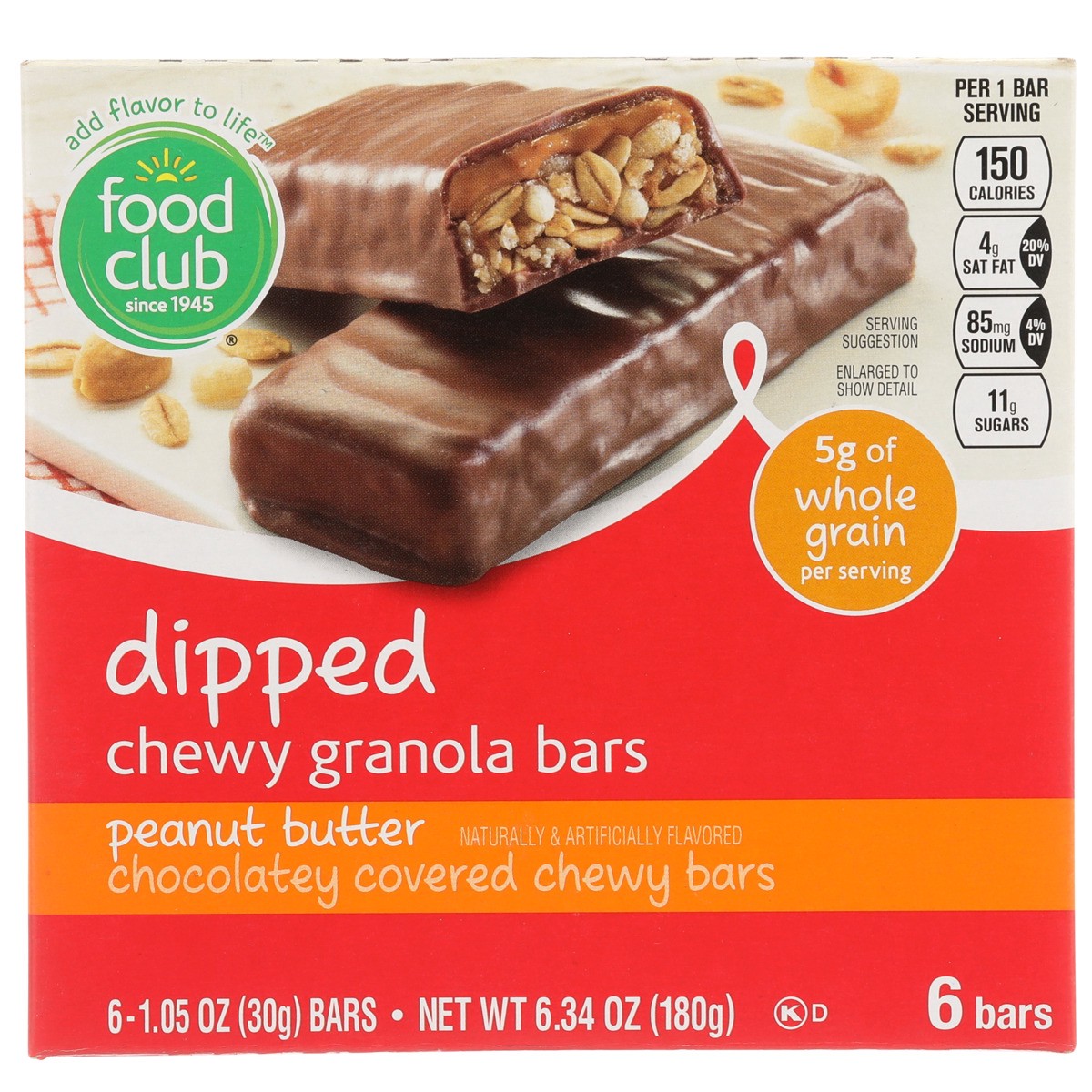 slide 8 of 9, Food Club Peanut Butter Dipped Chocolatey Covered Chewy Granola Bars, 6.34 oz