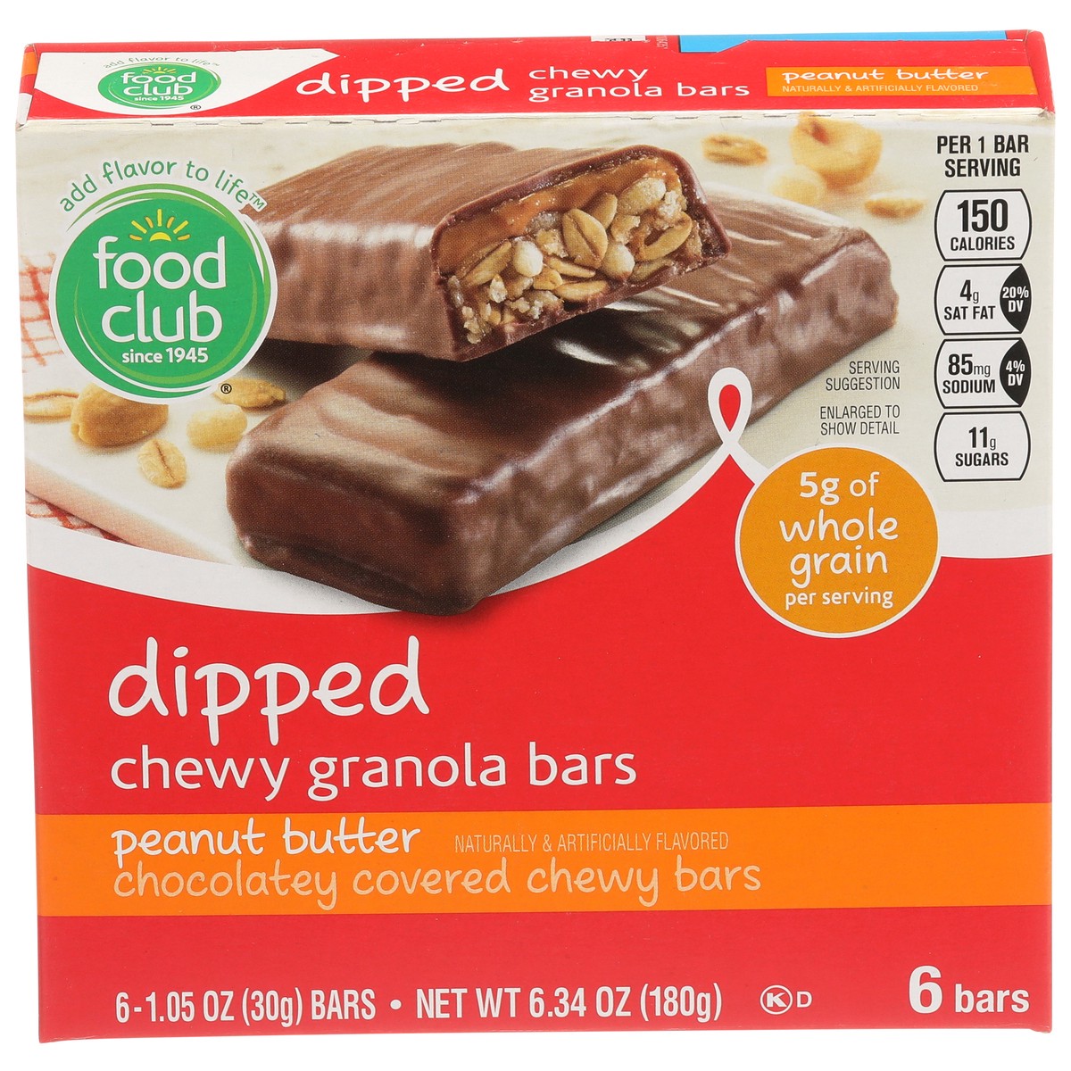 slide 1 of 9, Food Club Peanut Butter Dipped Chocolatey Covered Chewy Granola Bars, 6.34 oz