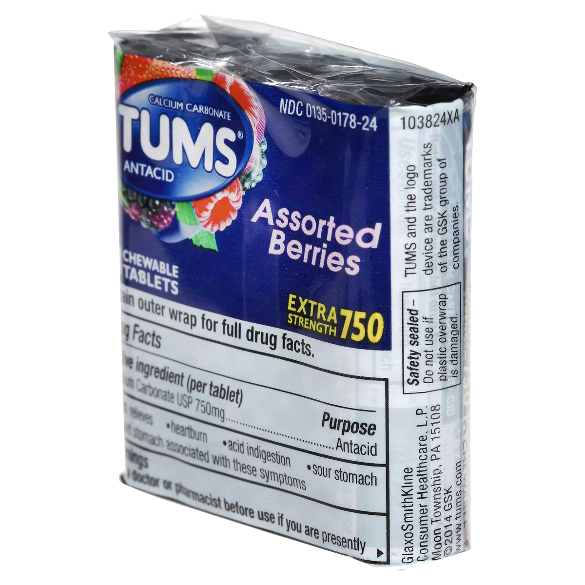 slide 2 of 4, Tums Extra Strength 750 Assorted Berries Antacid Chewable Tablets, 24 ct