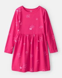 Carter&#x27;s Carters Girls Doodle Print Long-Sleeve Dress - Pink Fuchsia 6-6X