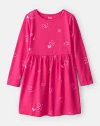 Carter's Carters Girls Doodle Print Long-Sleeve Dress - Pink Fuchsia 6-6X
