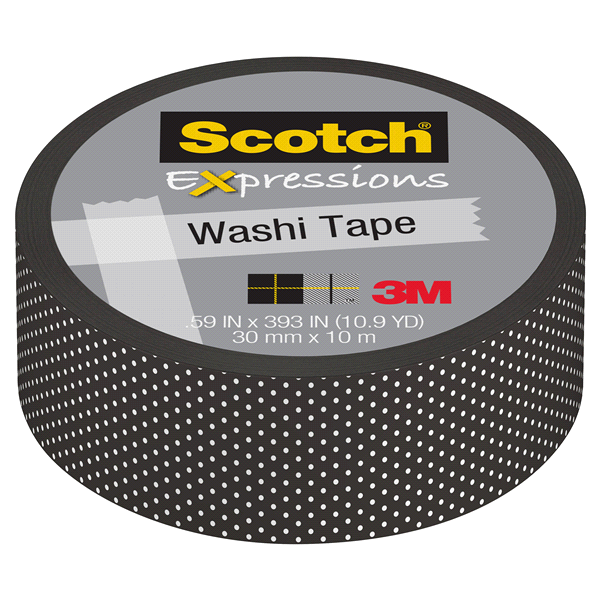 slide 1 of 1, Scotch Expressions Washi Tape,.59 in x 393 in, Black Swiss Dot, 1 ct