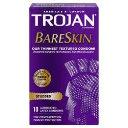 Trojan Studded Bareskin Lubricated Condoms - 10 Count