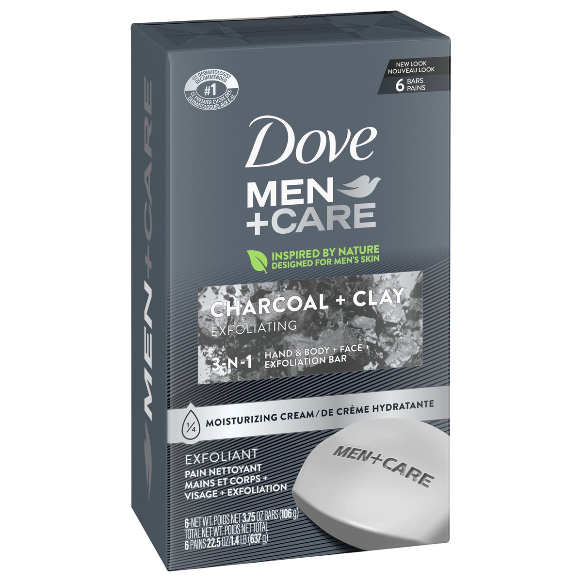 slide 6 of 6, Dove Men+Care Body and Face Bar Charcoal + Clay, 3.75 oz, 6 Bars, 3.75 oz