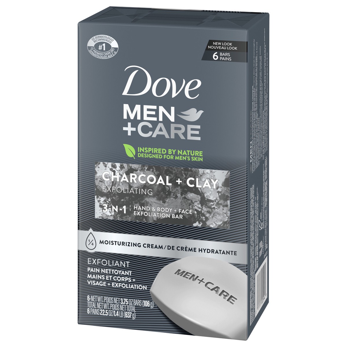 slide 5 of 6, Dove Men+Care Body and Face Bar Charcoal + Clay, 3.75 oz, 6 Bars, 3.75 oz