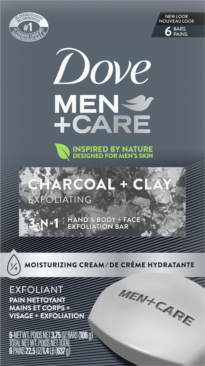 slide 3 of 6, Dove Men+Care Body and Face Bar Charcoal + Clay, 3.75 oz, 6 Bars, 3.75 oz