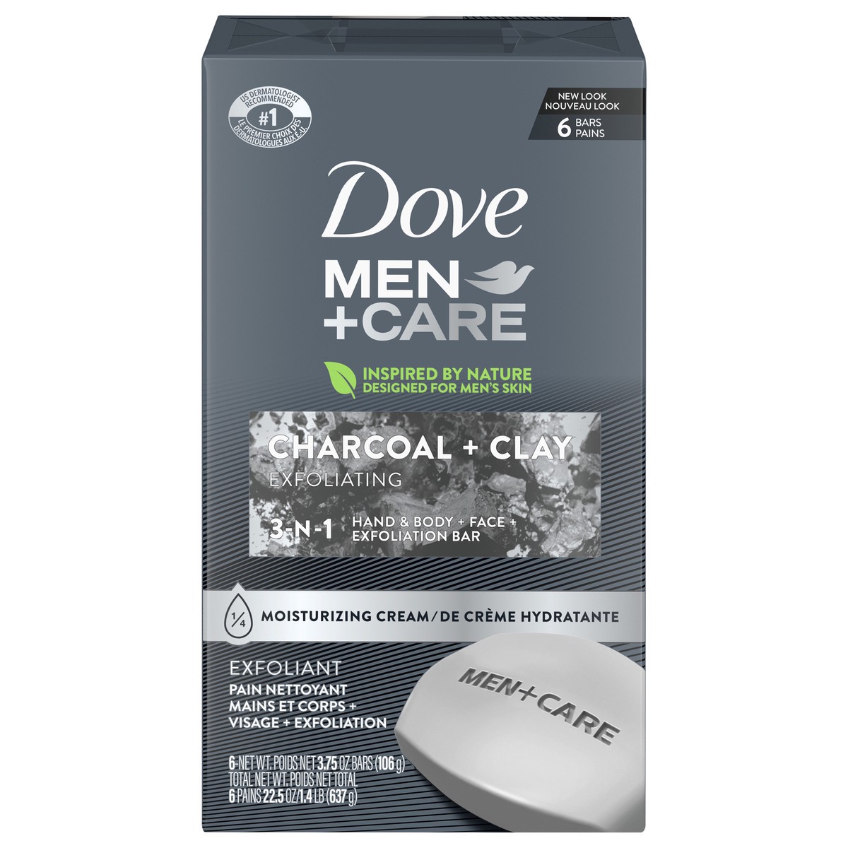 slide 1 of 6, Dove Men+Care Charcoal + Clay Body and Face Bar, 6 ct