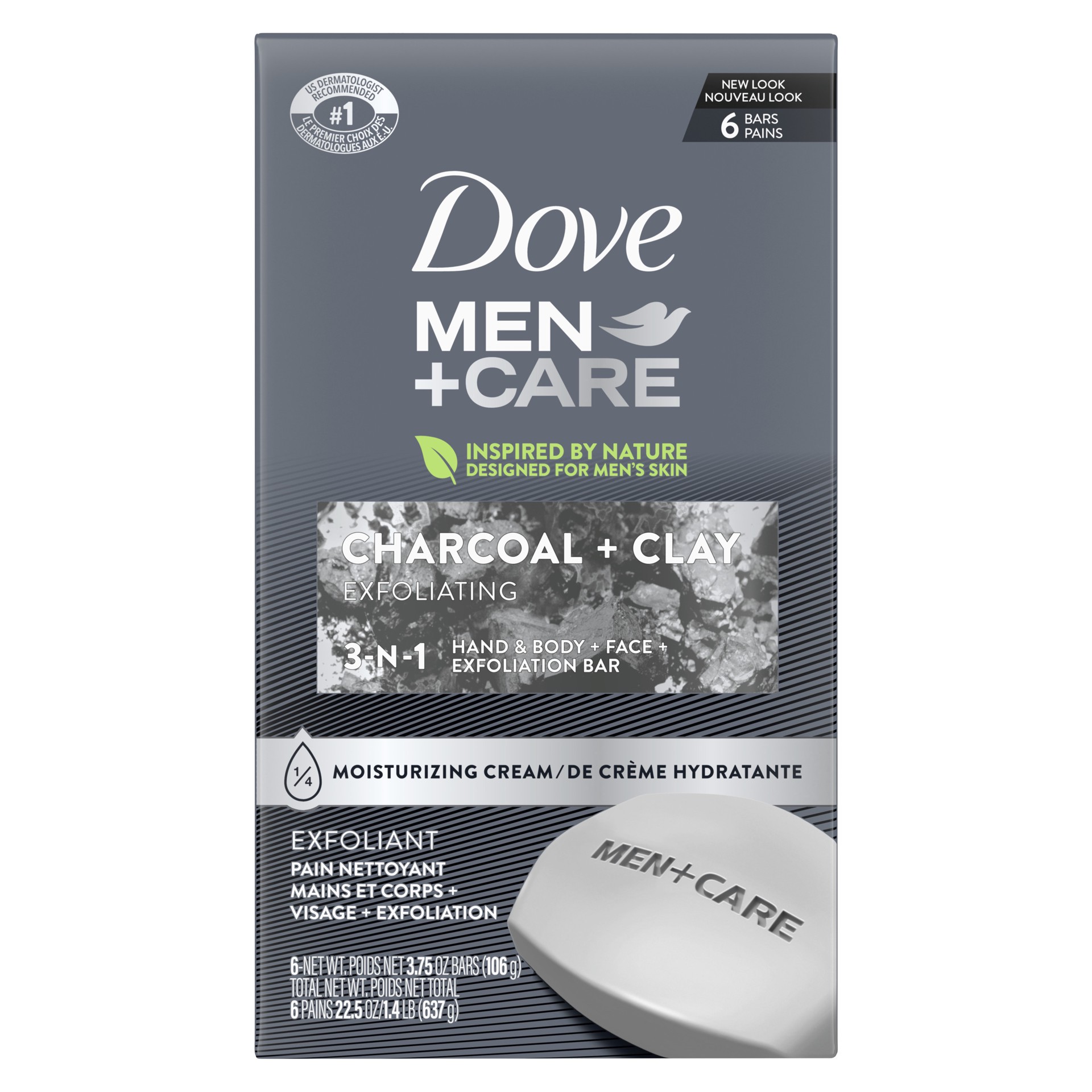 slide 1 of 6, Dove Men+Care Body and Face Bar Charcoal + Clay, 3.75 oz, 6 Bars, 3.75 oz