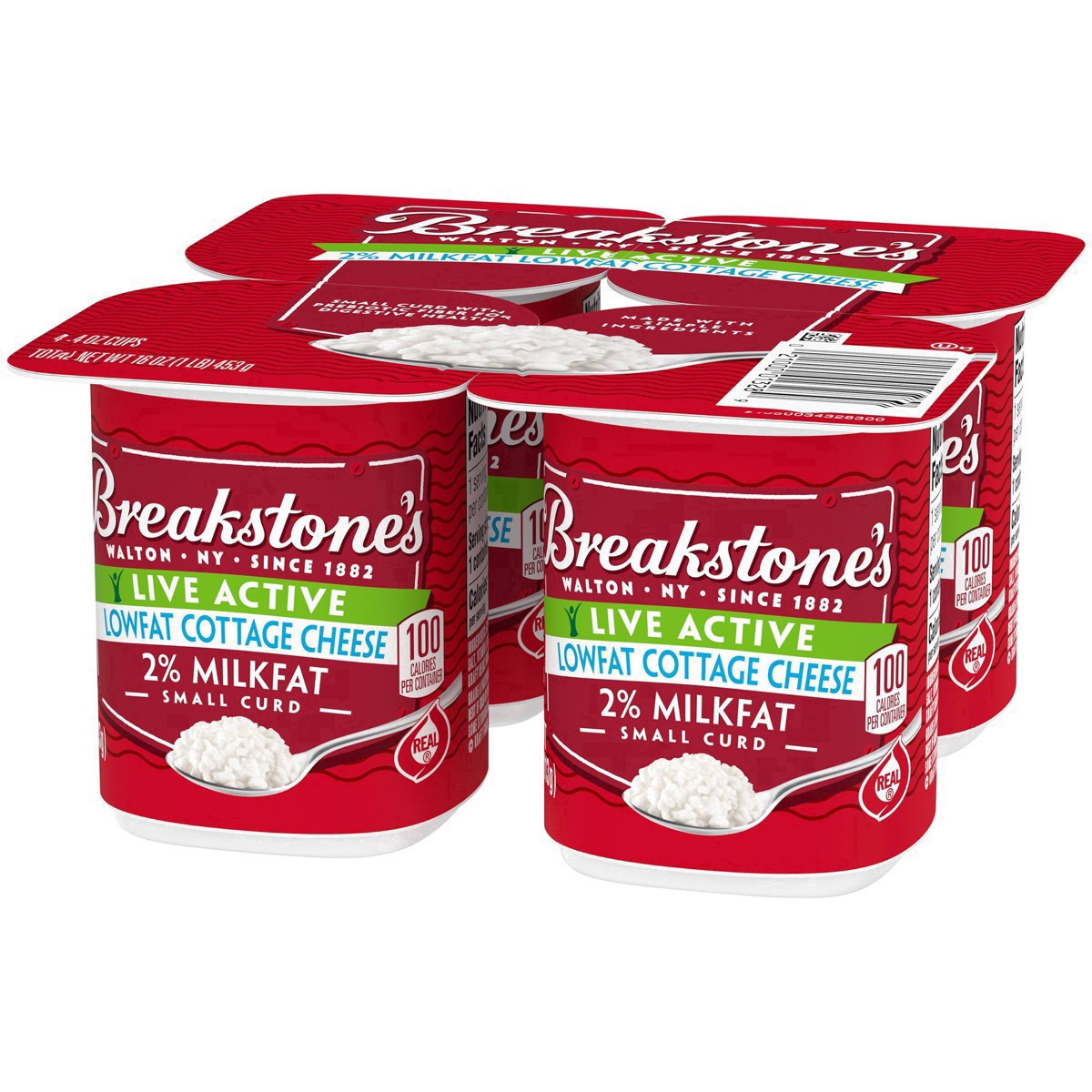 slide 13 of 42, Breakstone's Live Active Lowfat Small Curd Cottage Cheese with 2% Milkfat, 4 oz Cup, 4 Ct, 453 g