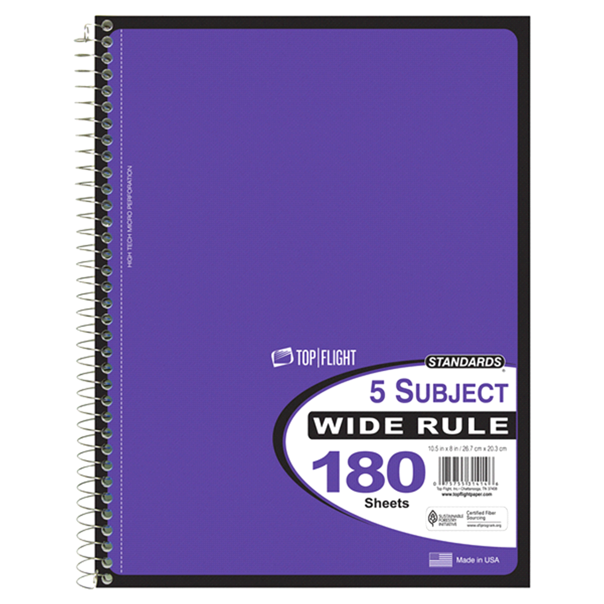 slide 1 of 1, 5 Subject Wide Ruled Notebook, 1 ct