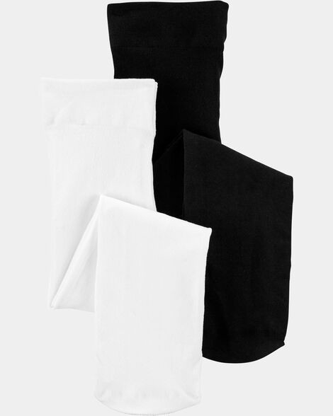 slide 1 of 3, Carter's Carters Toddler Girl 2-Pack Tights White/Black 2T4T, 1 ct