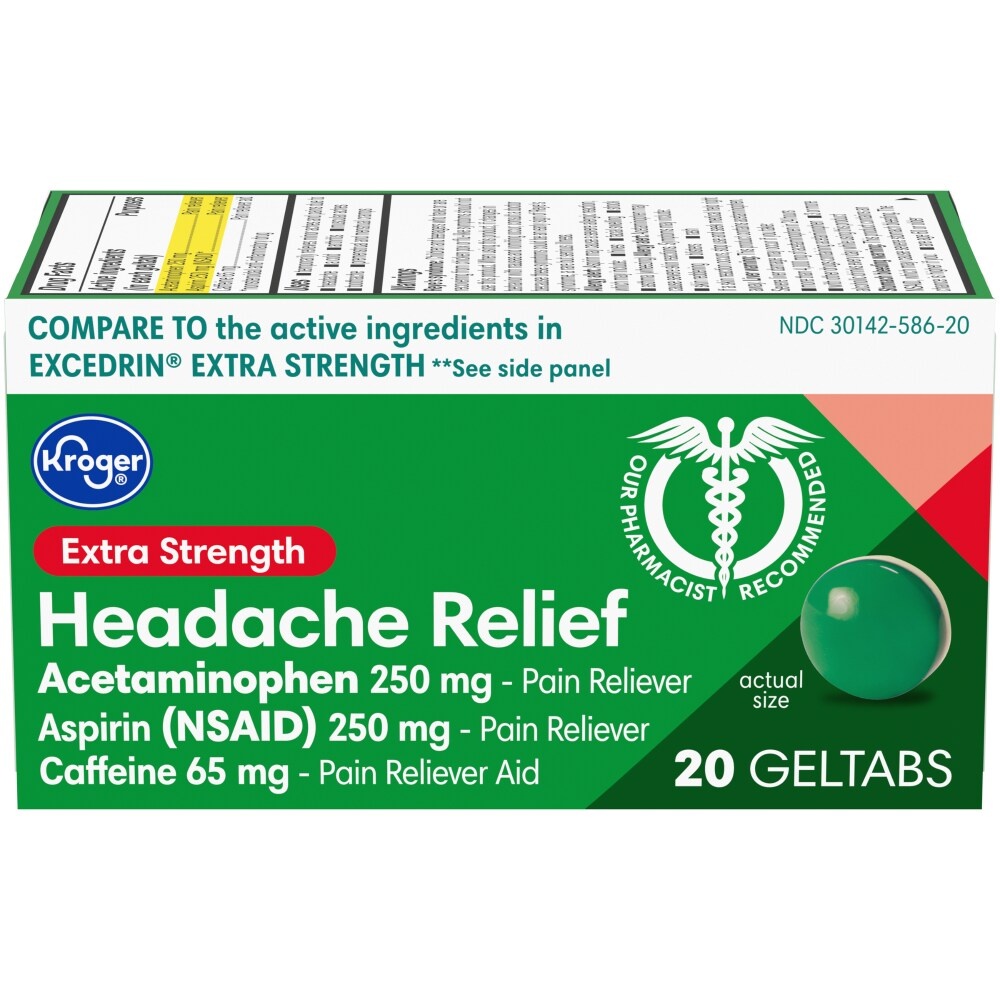 slide 1 of 1, Kroger Extra Strength Headache Relief Geltabs, 20 ct