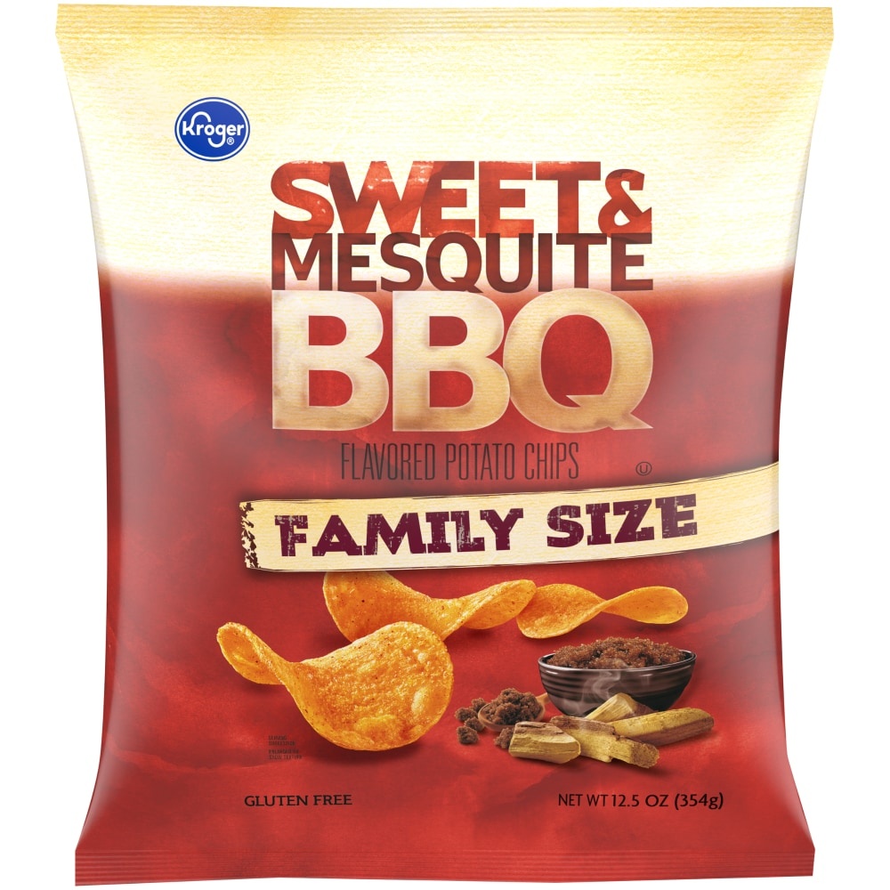 slide 1 of 1, Kroger Potato Chips Sweet & Mesquite BBQ Family Size, 12.5 oz