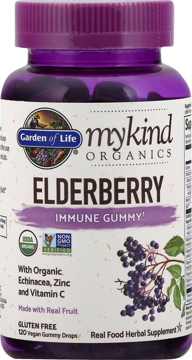 slide 6 of 9, mykind Organics Vegan Gummy Drops Elderberry Immune Gummy 120 ea, 120 ct