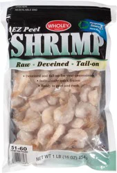 Raw Shrimp 51/60 Ct Small Tail On EZ Peel & Deveined 1 lb Bag