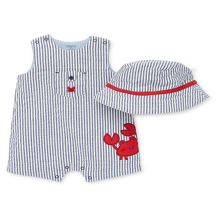 slide 1 of 2, Little Me Newborn Seersucker Crab Romper and Hat Set - Blue, 2 ct