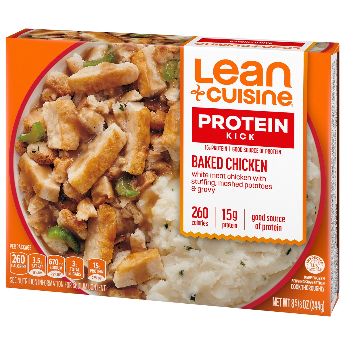 slide 8 of 9, Lean Cuisine Frozen Meal Baked Chicken, Protein Kick Microwave Meal, Microwave Chicken Dinner, Frozen Dinner for One, 8.625 oz