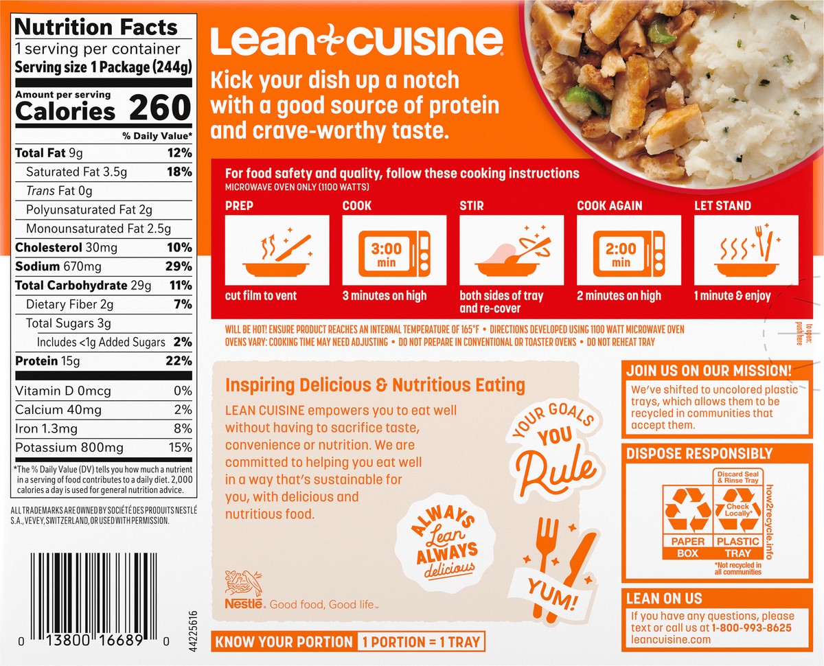 slide 3 of 9, Lean Cuisine Frozen Meal Baked Chicken, Protein Kick Microwave Meal, Microwave Chicken Dinner, Frozen Dinner for One, 8.625 oz