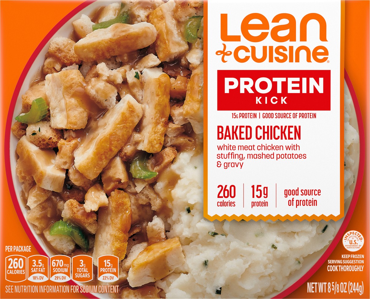 slide 4 of 9, Lean Cuisine Frozen Meal Baked Chicken, Protein Kick Microwave Meal, Microwave Chicken Dinner, Frozen Dinner for One, 8.625 oz