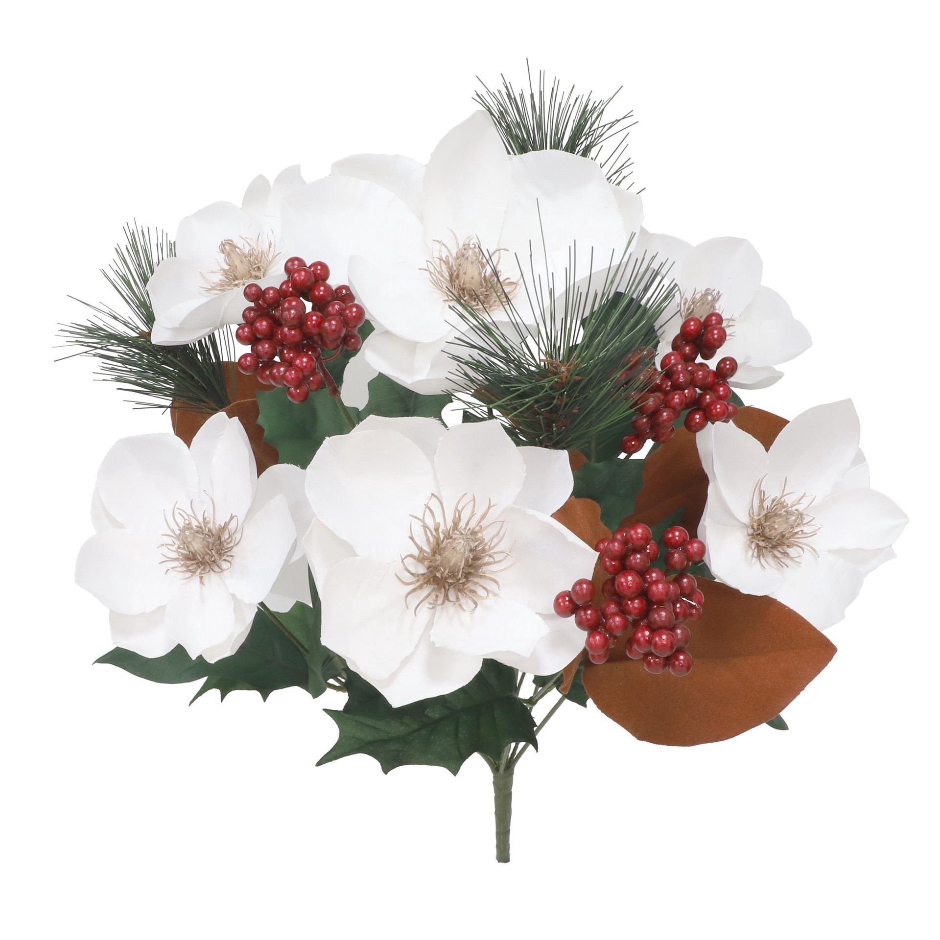 slide 2 of 3, 18.5" White Magnolia, Pine & Berry Deluxe Bush By Ashland, 18.5 in