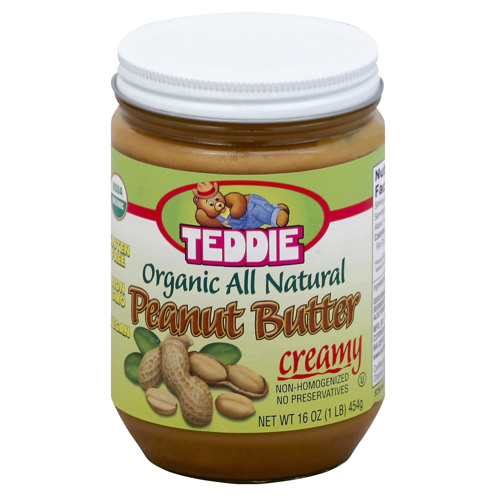 slide 1 of 1, Teddie Organic All Natural Creamy Peanut Butter, 16 oz