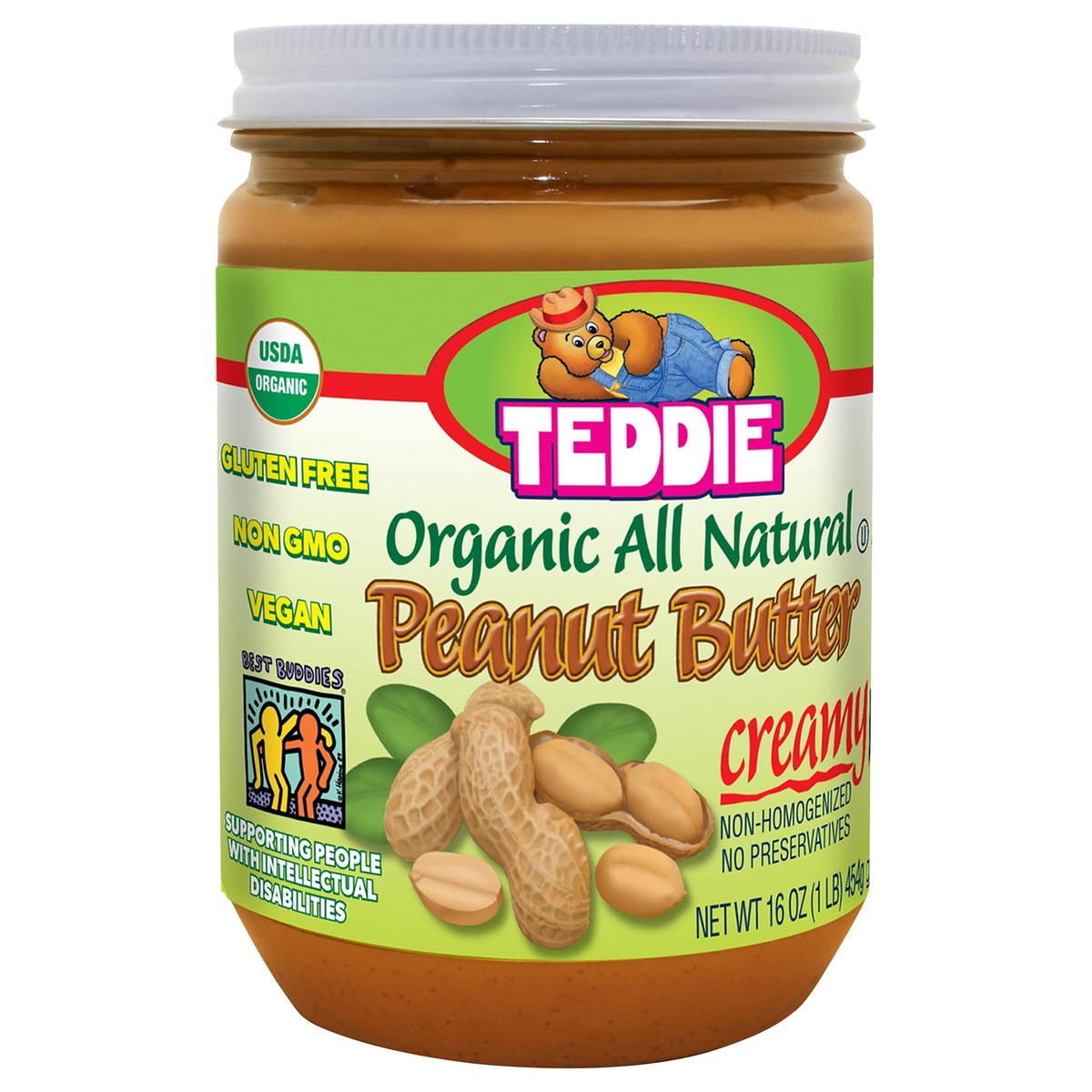 slide 1 of 2, Teddie Organic Natural Creamy Peanut Butter, 16 oz