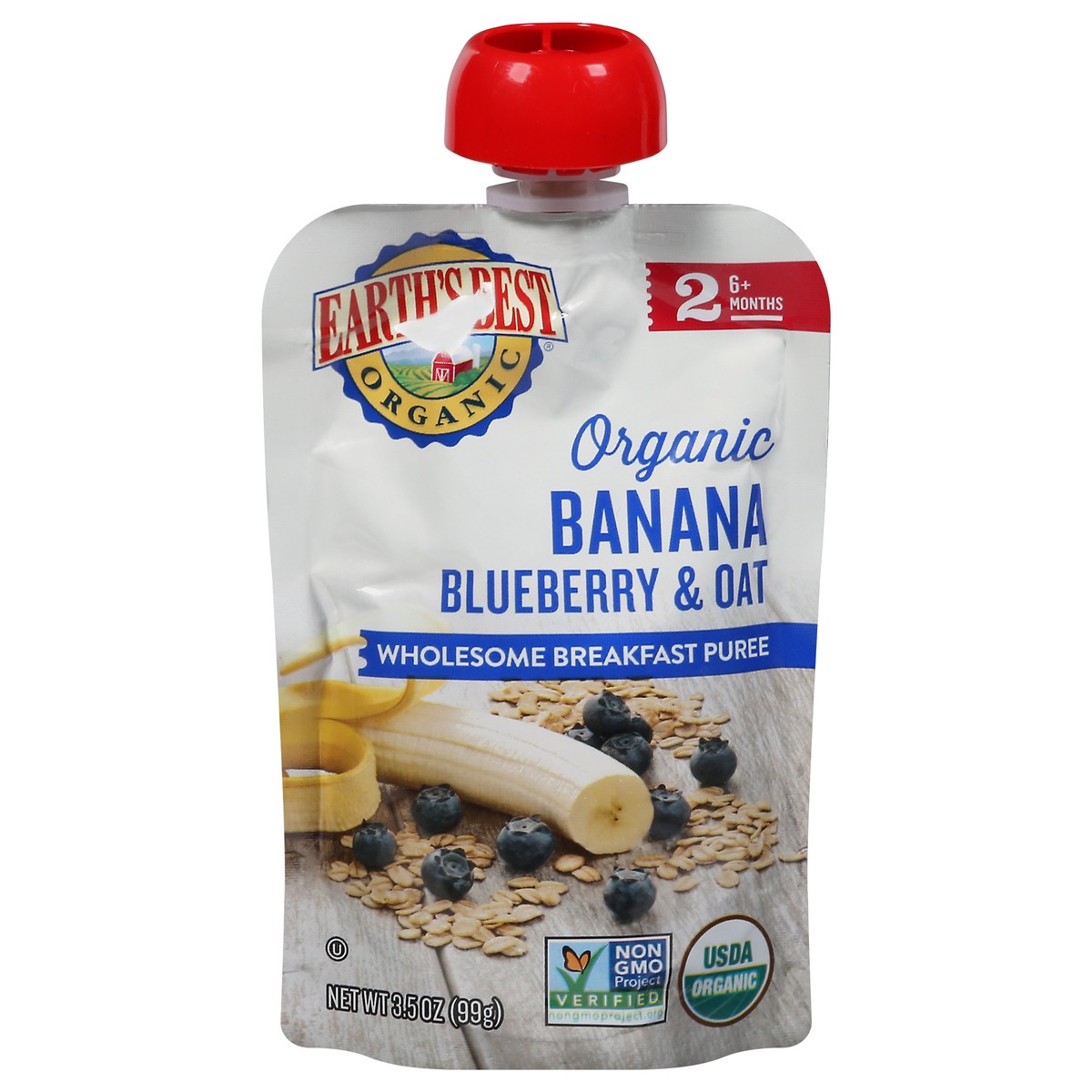 slide 1 of 16, Earth's Best Organic 2 (6+ Months) Wholesome Blueberry & Oat Breakfast Puree 3.5 oz, 3.5 oz