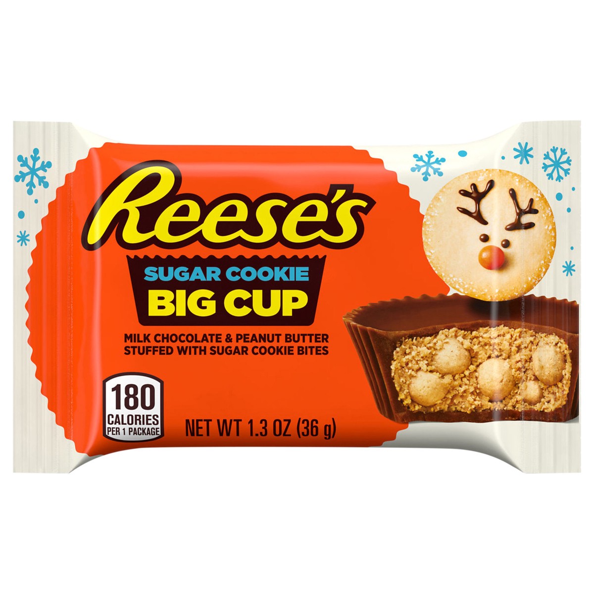 slide 1 of 9, Reese's Big Cup Sugar Cookie Milk Chocolate Peanut Butter Cup, Christmas Candy Pack, 1.3 oz, 1.3 oz