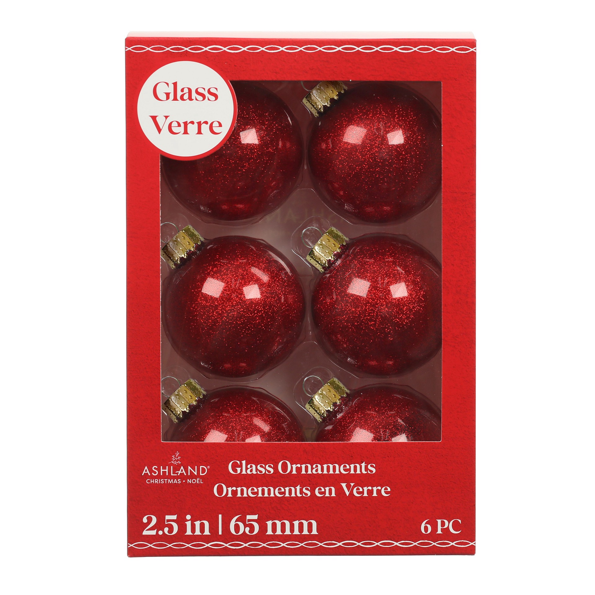 slide 3 of 3, 6 Pack 2.5" Glitter Glass Ball Ornaments By Ashland, 6 ct