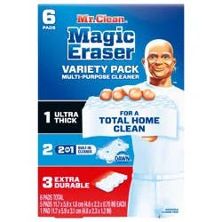 Mr. Clean Magic Eraser Variety Pack with Ultra Thick, Ultra Foamy, and Extra Durable Multi Purpose Cleaners, 6ct