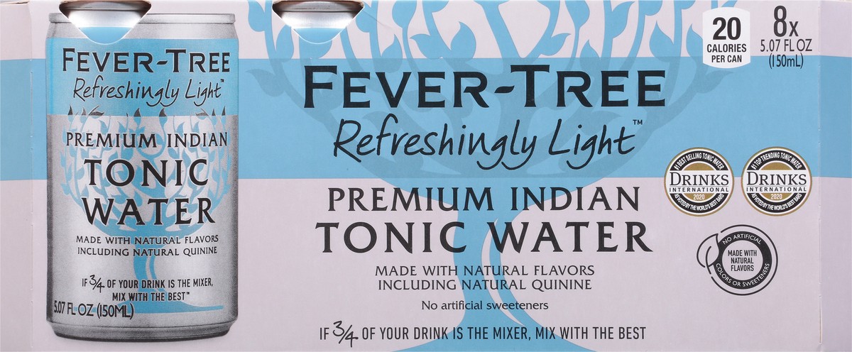 slide 9 of 9, Fever-Tree Refreshingly Light Premium Indian Tonic Water 8 - 5.07 fl oz Cans, 27.2 fl oz