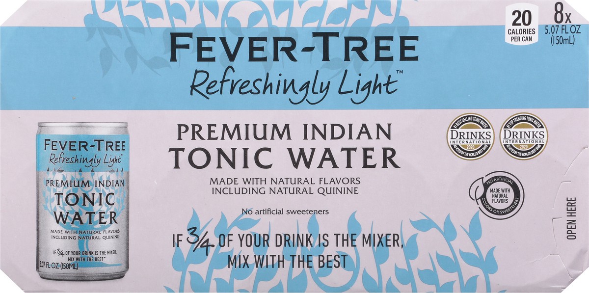 slide 2 of 9, Fever-Tree Refreshingly Light Premium Indian Tonic Water 8 - 5.07 fl oz Cans, 27.2 fl oz