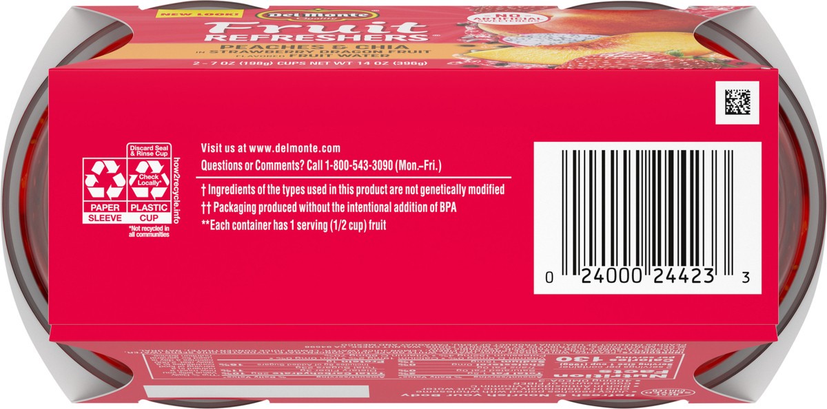 slide 3 of 7, DEL MONTE FRUIT REFRESHERS Peaches and Chia Fruit Cup Snacks in Strawberry Dragon Fruit Flavored Water, 2 Pack, 7 oz, 2 ct