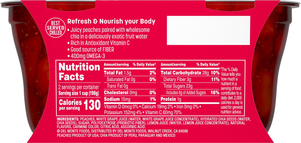 slide 6 of 7, DEL MONTE FRUIT REFRESHERS Peaches and Chia Fruit Cup Snacks in Strawberry Dragon Fruit Flavored Water, 2 Pack, 7 oz, 2 ct