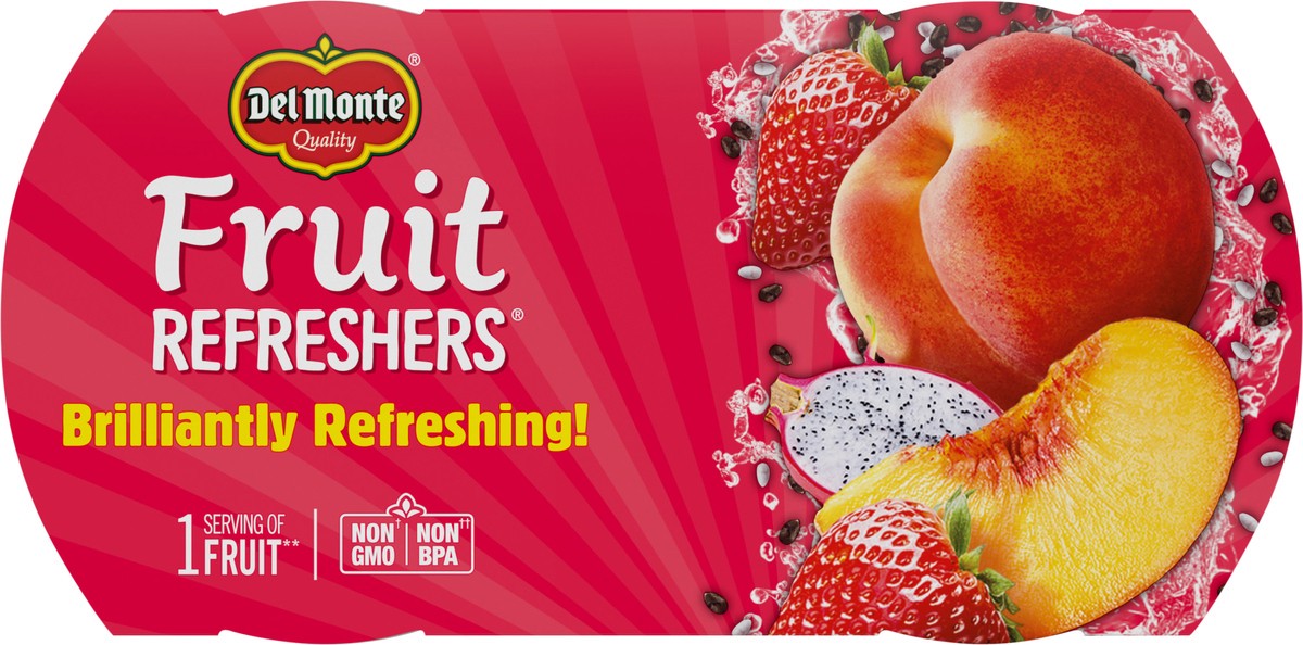 slide 5 of 7, DEL MONTE FRUIT REFRESHERS Peaches and Chia Fruit Cup Snacks in Strawberry Dragon Fruit Flavored Water, 2 Pack, 7 oz, 2 ct