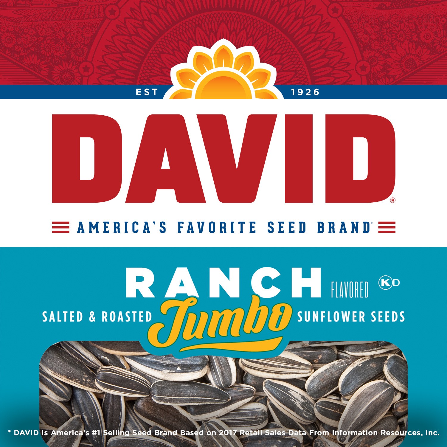 slide 3 of 5, DAVID Salted & Roasted Ranch Flavored Sunflower Seeds Jumbo 5.25 oz, 1 ct