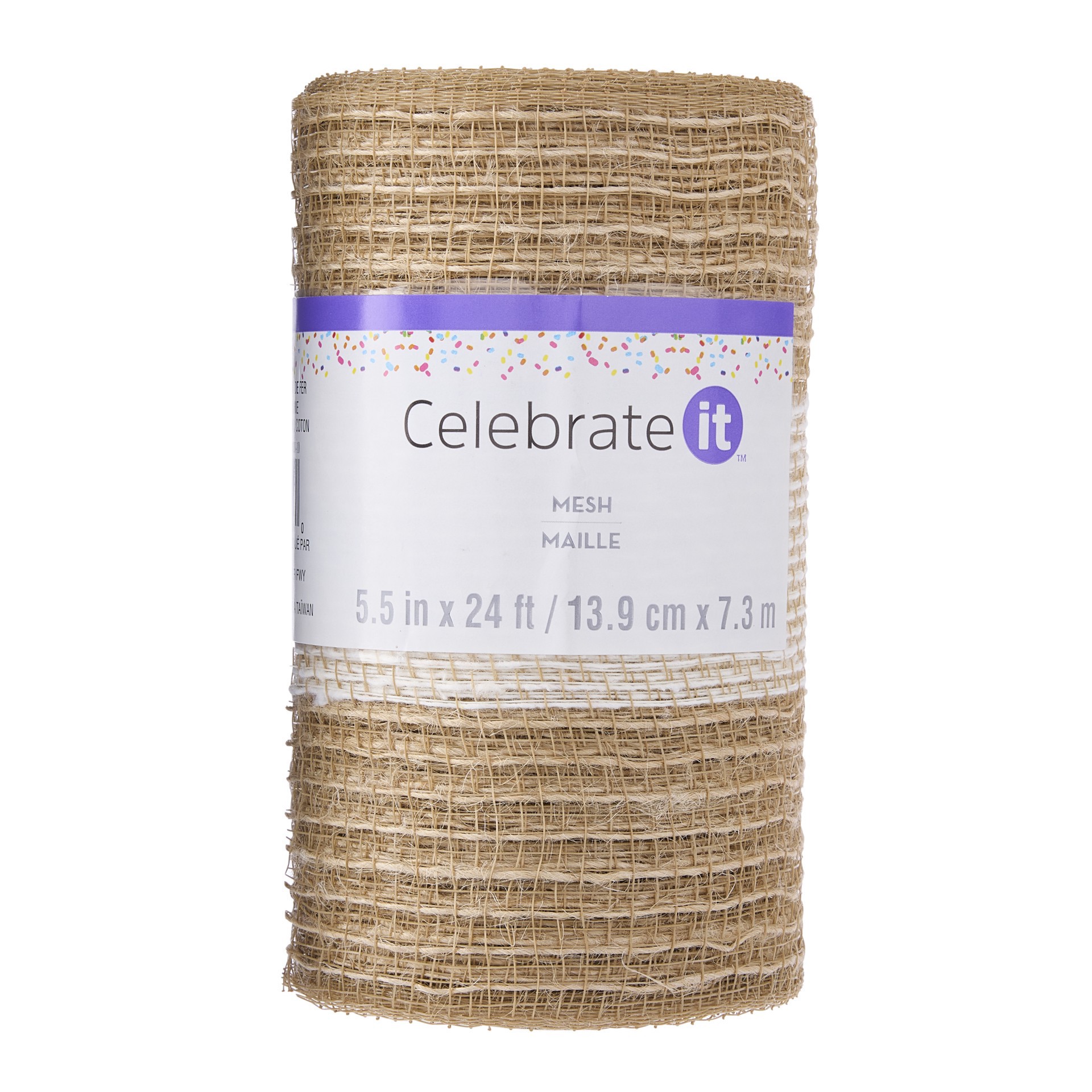 slide 3 of 4, 5.5" X 24ft. Mesh Jute & Cotton Wide Stripe Ribbon By Celebrate It, 5.5 in x 24 ft