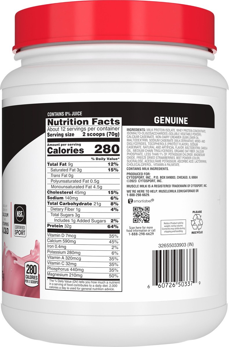 slide 4 of 6, Muscle Milk Protein Powder, 30.90 oz