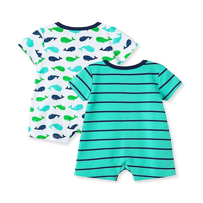 slide 2 of 2, Little Me Newborn Whale Rompers - Teal, 2 ct