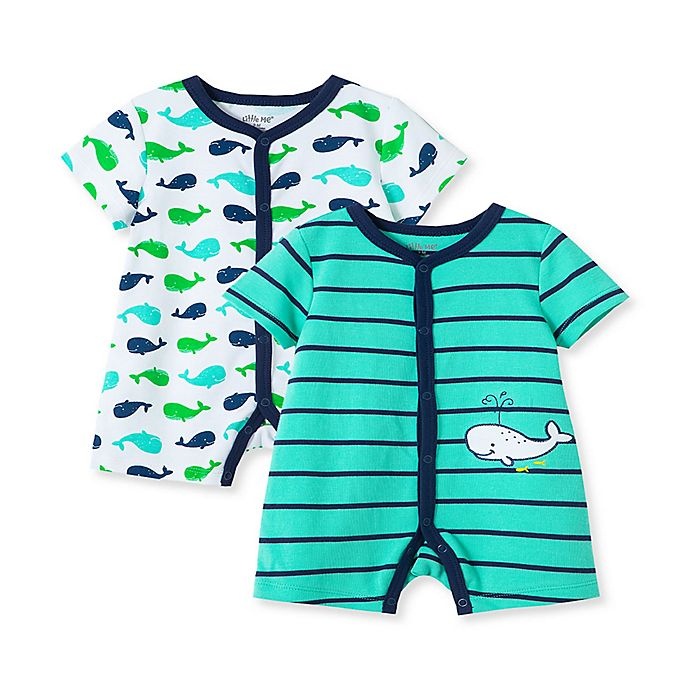 slide 1 of 2, Little Me Newborn Whale Rompers - Teal, 2 ct