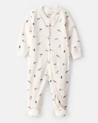 Carter's Baby Boy Construction Print Cotton Long-Sleeve Snug Fit Sleep & Play Pajamas - White Cream 9M