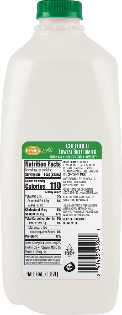 slide 7 of 7, Kemps Select Cultured Lowfat Buttermilk 0.5 gal, 1/2 gal