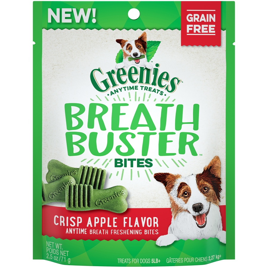 slide 1 of 1, Greenies Breath Buster Bites Crisp Apple Flavor Treats for Dogs, 2.5 oz