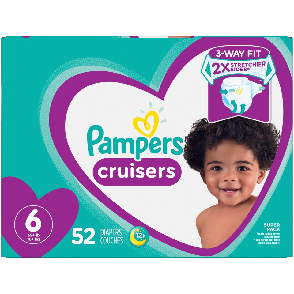 slide 2 of 2, Pampers Cruisers Size 6 (35+ lb) Super Pack Diapers 52 ea, 52 ct
