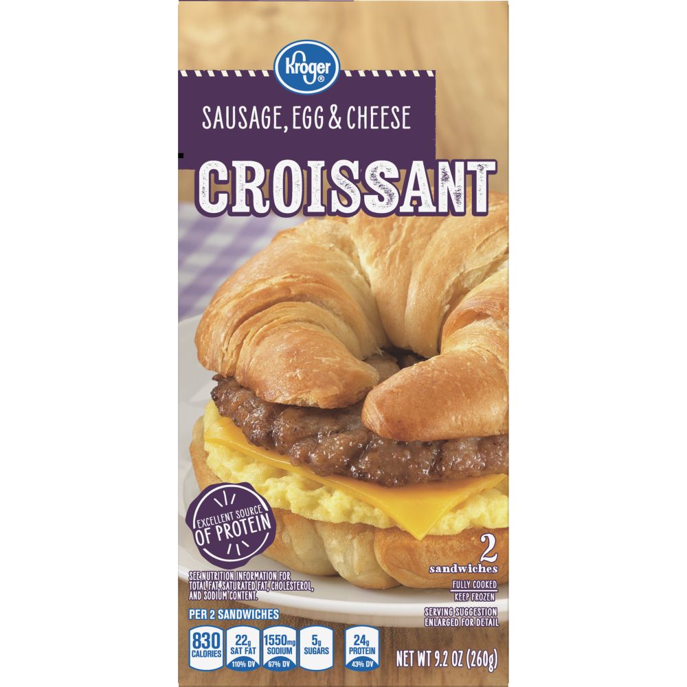 slide 1 of 1, Kroger Sausage Egg & Cheese Croissant Sandwiches, 2 ct/4.6 oz
