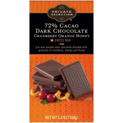 Private Selection 72% Cacao Dark Chocolate Cranberry Orange Honey Swiss Bar