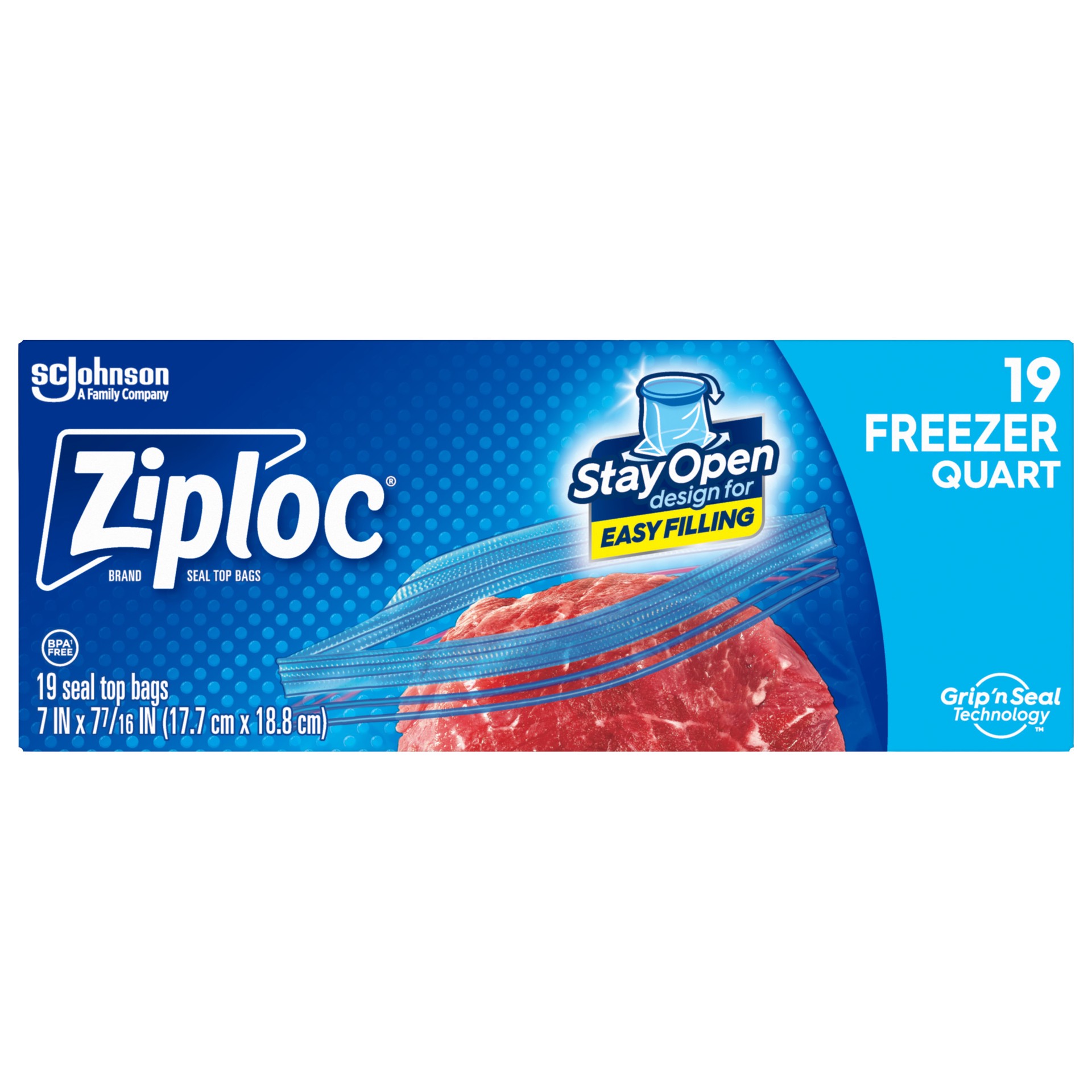 slide 1 of 7, Ziploc Brand Freezer Bags with New Stay Open Design, Quart, 19, Patented Stand-up Bottom, Easy to Fill Freezer Bag, Unloc a Free Set of Hands in the Kitchen, Microwave Safe, BPA Free, 19 ct